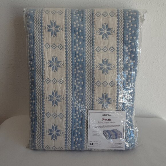 The Vermont Country Store Blue Nordic Twin Coverlet Blanket Cotton Quilted - Picture 1 of 10